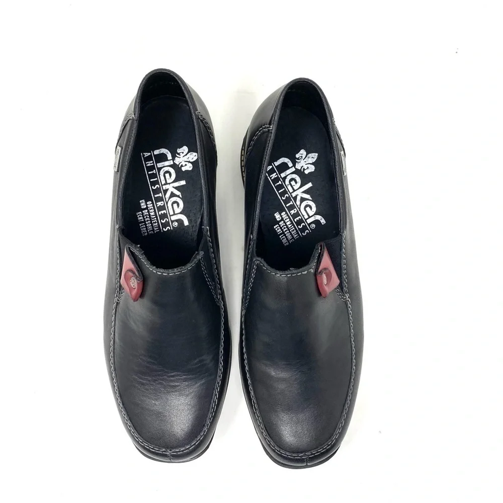Rieker Black Water Resistant Leather SLIP ON LOAFER (44272)